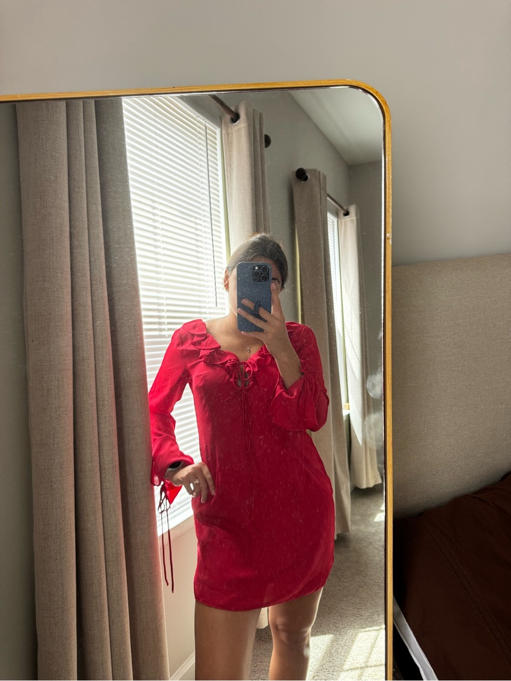 Target Red Ruffle Tie-Front Mini Dress - Picture 2 of 3